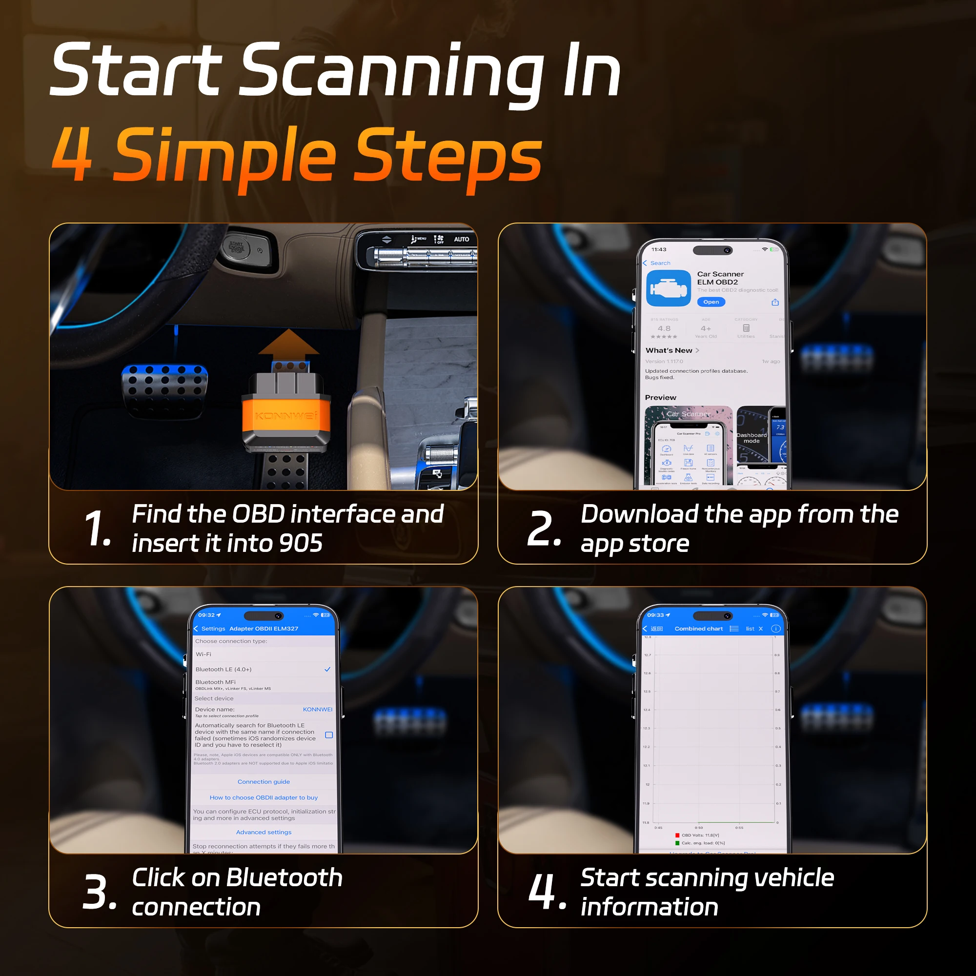 KONNWEI KW906 ELM327 V1.5 Obd2 ماسحات خطأ السيارة بلوتوث 5.0 أداة تشخيص obdii لقارئ رمز أندرويد/IOS #5