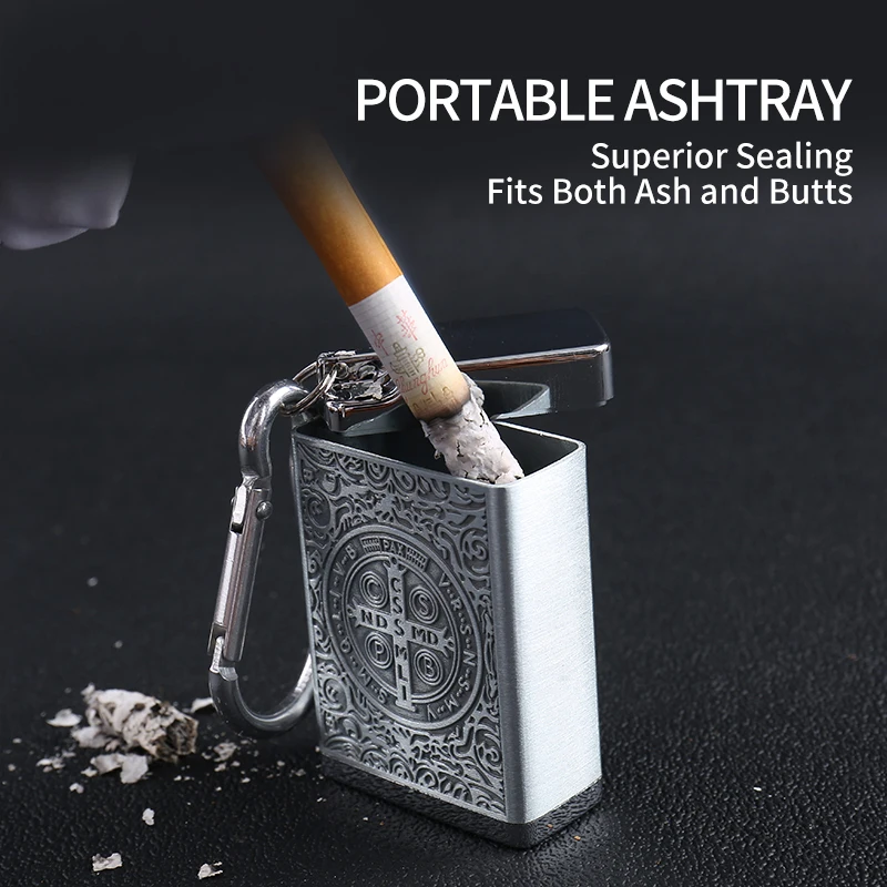 Metal Portable Ashtray with lid,Outdoor Pocket Ashtray for Cigarettes,Cute Travel Ash Trays with Keychain