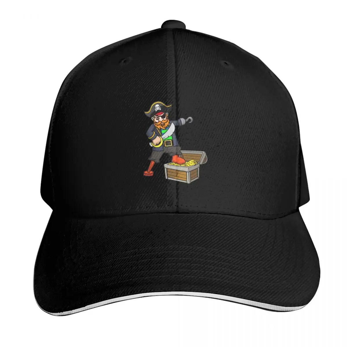 Pirate With Peg Leg, Hook, Eye Patch, Sword, & Treasure Chest Baseball Cap Men Women Casual Summer Sport Sun Cap
