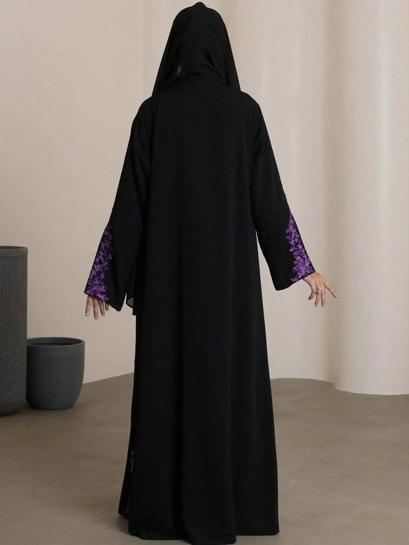 Moyen-Orient ample broderie Abaya manches longues ouvert devant Abayas arabe caftan Maxi robes femmes Jilbabs sans Hijab