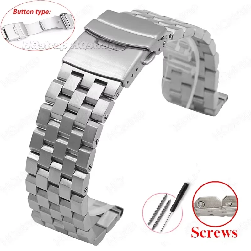 Vollständig massives Edelstahlarmband, 18 mm, 20 mm, 22 mm, 24 mm, 26, hochwertiges Uhrenarmband, flache Schnittstelle, Armband mit Werkzeugzubehör
