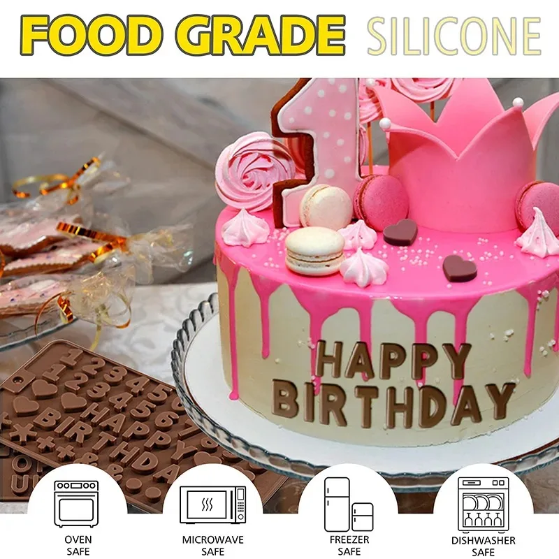 1/2Pcs Silicone Alphabet Number Mold for Chocolate Cake Fondant Decorations Happy Birthday Baking Tools DIY Candy Cookie Mould
