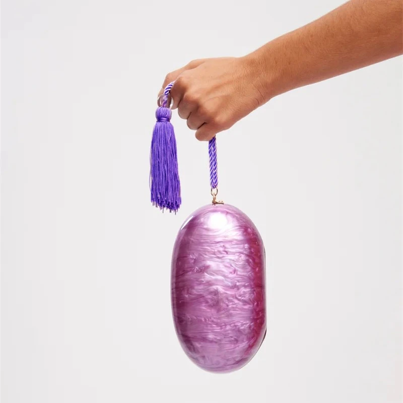 Women Acrylic Box Evening Clutch Bag with tassel For Wedding Party Luxury Purses Designer Handbags High Quality