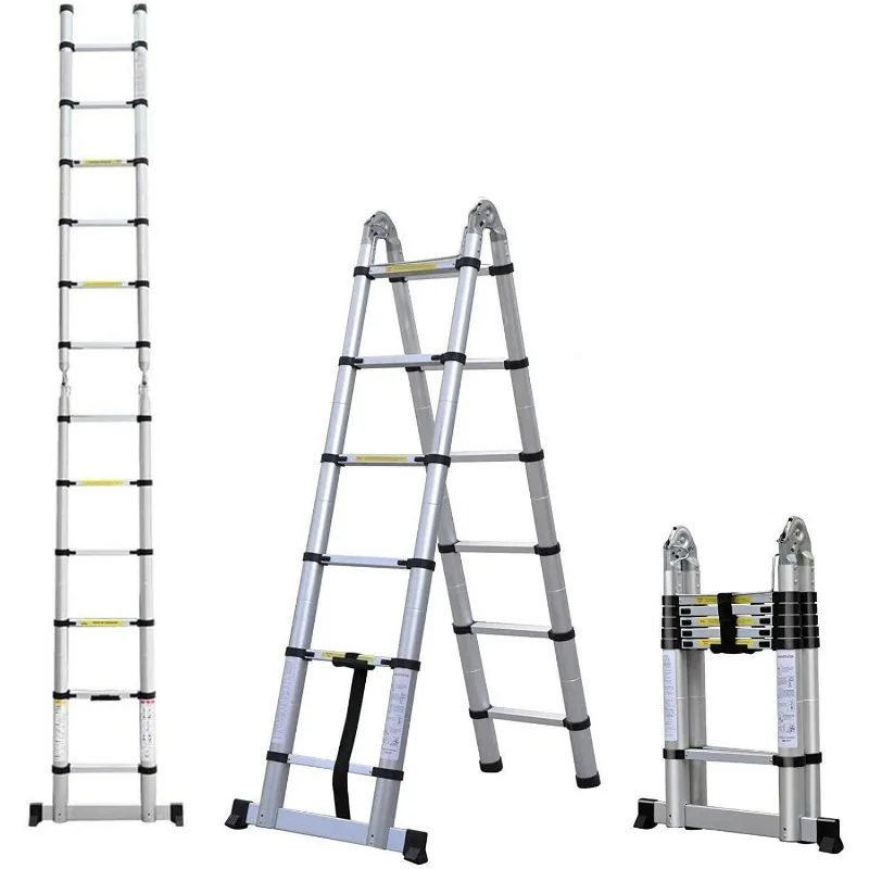 

12.5ft Telescoping Ladder A-Frame or Straight 2-in-1 Portable Aluminum Extension Folding Ladder with Support Bar, Folded Height