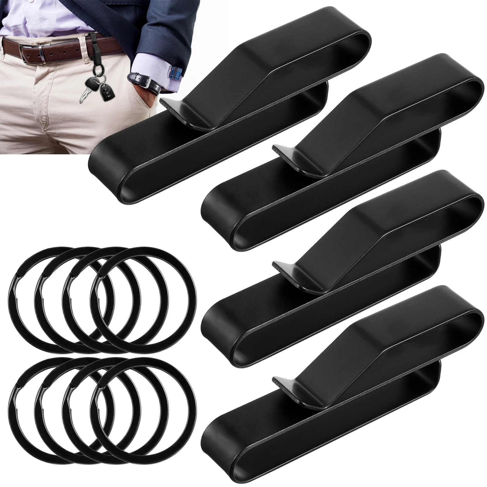 

4 pcs Stainless Steel Heavy Duty Belt Holder Portable Black Appearance Clips For Keys Men Hunting Accessories