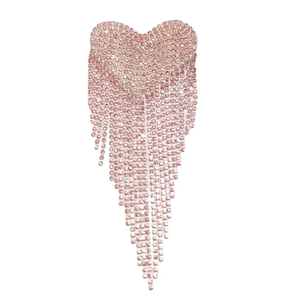 Retro Long Chain Heart Beaded Tassels Shoulder Strap Epaulettes Stage Sew on Clothes Applique Punk Shoulder Patches Accessories