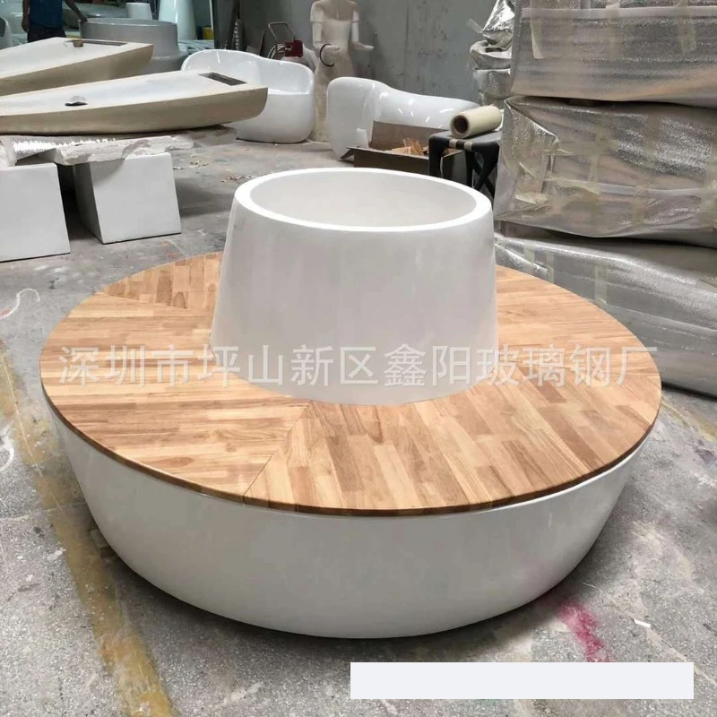 Creative FRP round tree pool stool outdoor landscape leisure park chair FRP imitation wood grain combination stool