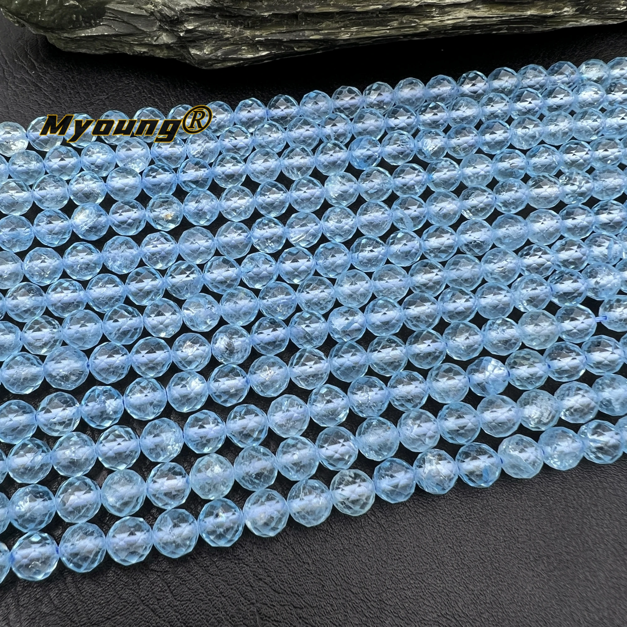 7mm Natural Blue Topaz Quartz Faceted Round Loose Beads For DIY Jewelry Making MY240402