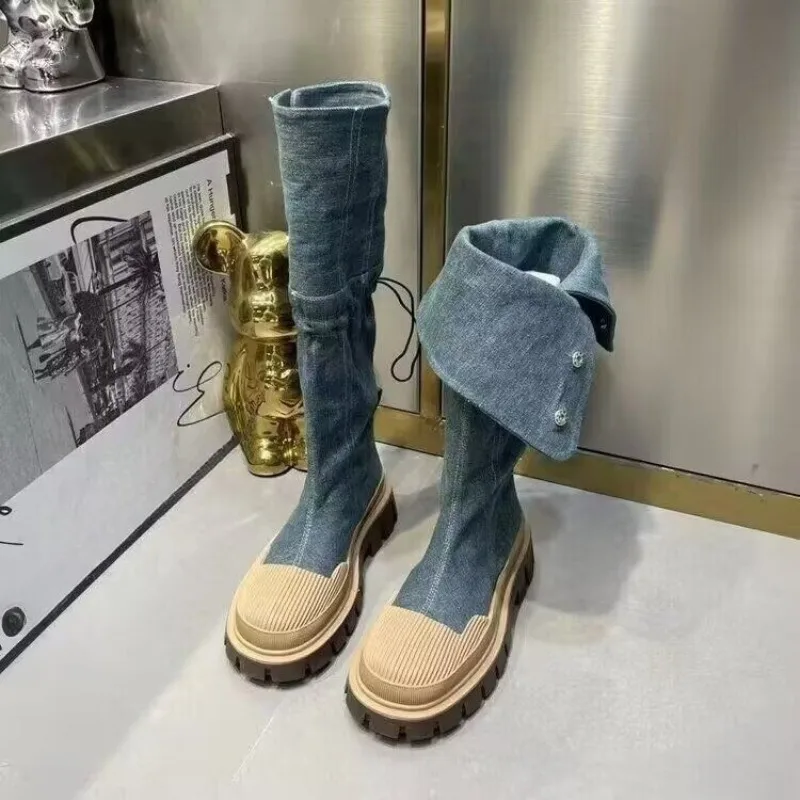 

Женские модные легкие сапоги до колена на платформе, длинные сапоги интернет-знаменитостей