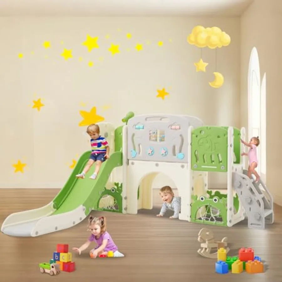 

Детская горка 11-в-1 для малышей 1-3 лет с телескопом, баскетбольным кольцом и телескопом-трубой, игровой комплекс для дома и улицы Playgro