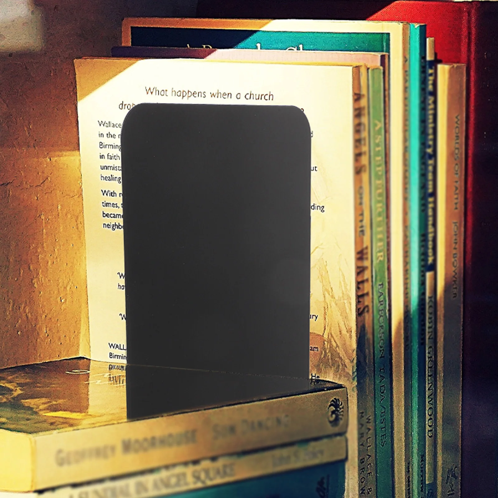 زوج واحد من حامل الكتب المعدني شديد التحمل والديكور بتصميم عصري أسود وقاعدة ثابتة ومضادة للانزلاق وحامل كتب آمن للكتب #2