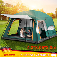 3-12 Person Outdoor Camping Team Tent Double Layers Oversize 2 Bedrooms Thickened Rainproof Company Family Camp Tour Equipment