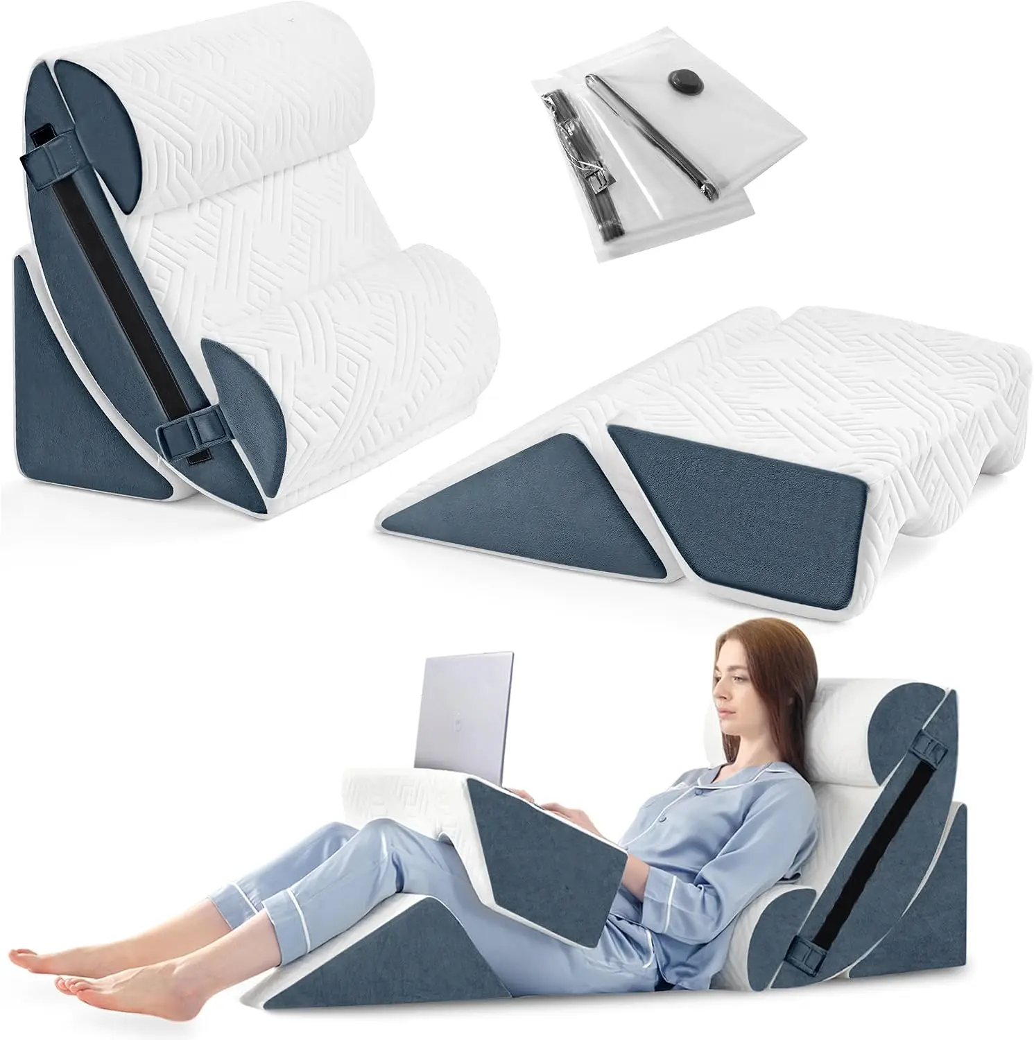 Yojoker 6pcs Orthopedic Bed Wedge Pillow Set for Sleeping, Post Surgery Foam for Body, Back and Leg Pain Relief Comfortable & Ad
