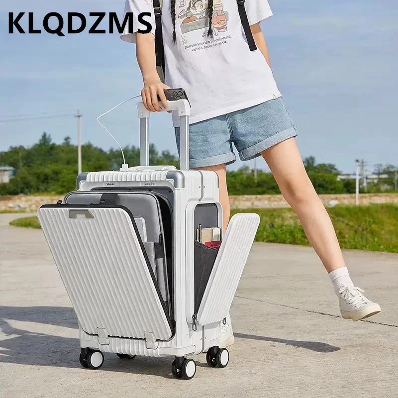 

KLQDZMS Luggage Compartment With Three Open Multifunctional Front Opening Lid 20 Inch PC Large Capacity Travel Boarding Suitcase