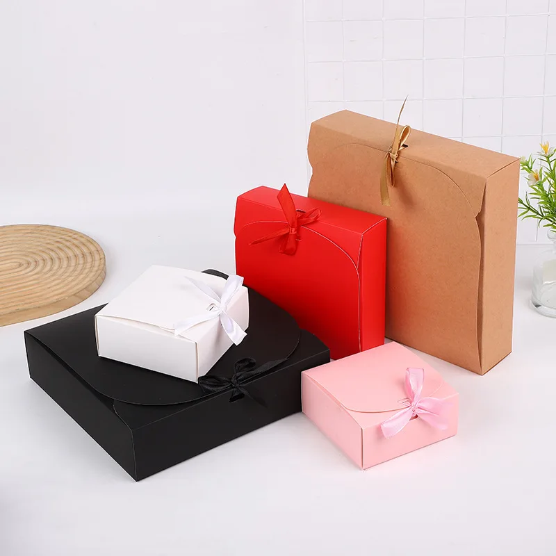 

100Pcs/Lot Coloful Ribbon Gift Box With Lid Wedding Candy Chocolate Packaging Box Square Bow Paper Boxes Wholesale