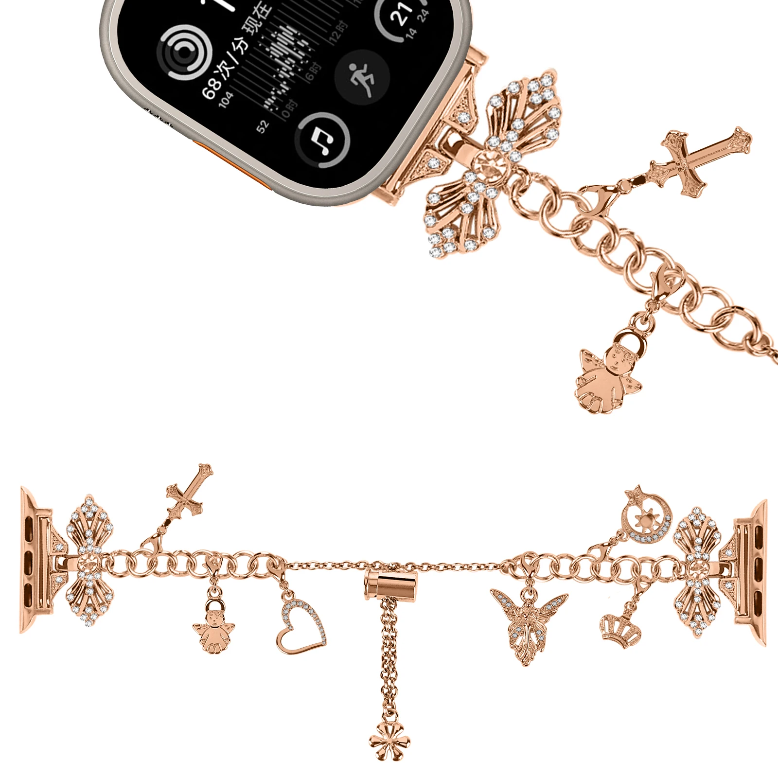 Женский браслет из нержавеющей стали для Apple Watch Band Ultra 49/46/45/44/42/41/40/38 мм с бриллиантами IWatch Series10 9 8 7 SE 6 5 ремешок