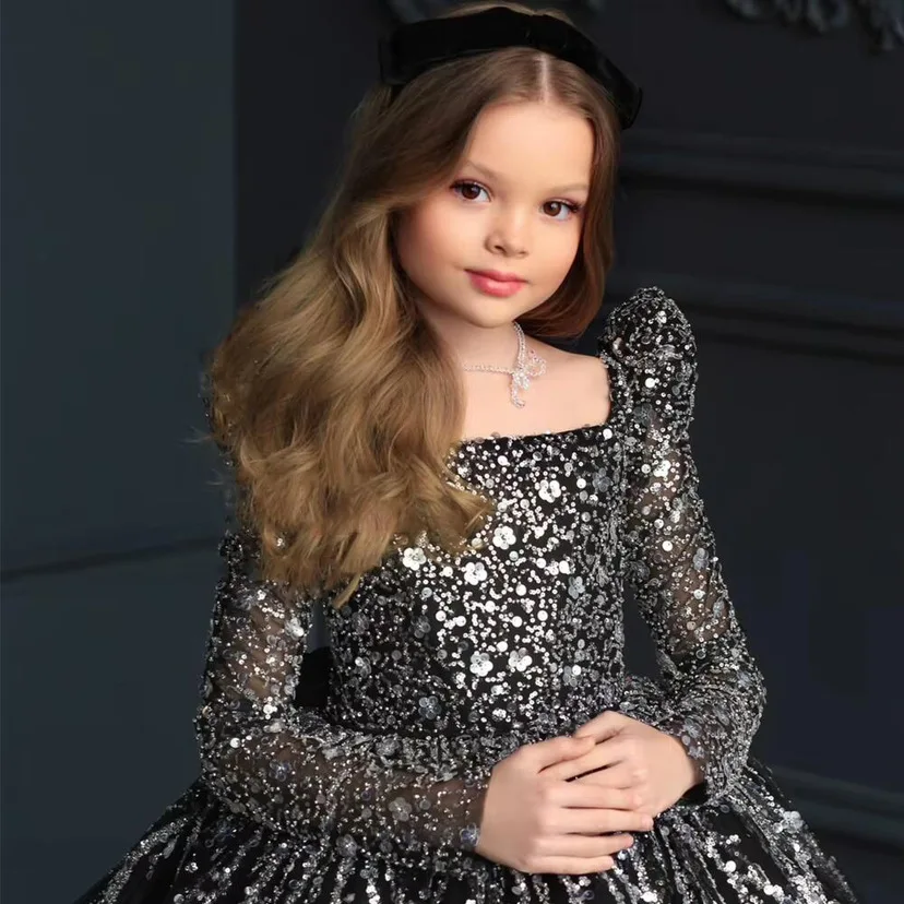 

Formal Occasions Wear New Girls Birthday Dress Children's Sequined Pettiskirt European and American Long Sleeve