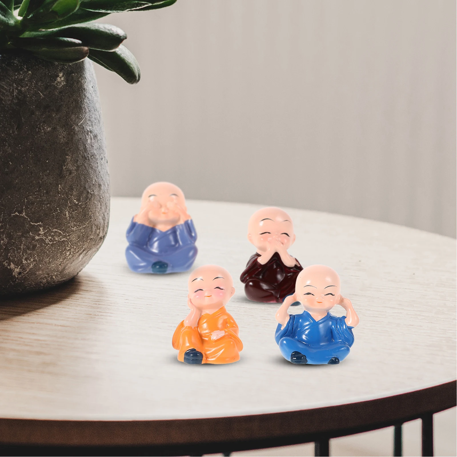 

4 Pcs Car Ornaments Dashboard Decoration Items Interior Accessories Monk Statue Resin Traditional Creative Decorative Statues