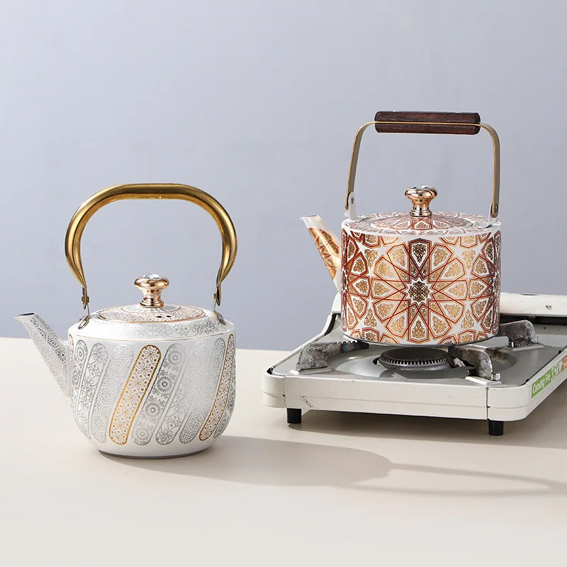 HYS stainless steel milk teapot ethnic style with filter screen household retro brewed teapot art texture gift kettle