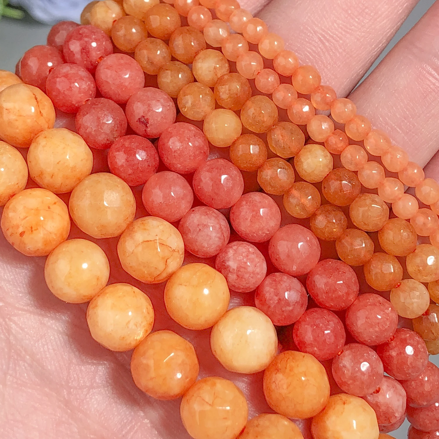 Faceted Orange Chalcedony Beads 4/6/8/10mm Round Shape Smooth Loose Stone Beads for Jewelry Making DIY Pendant Accessories