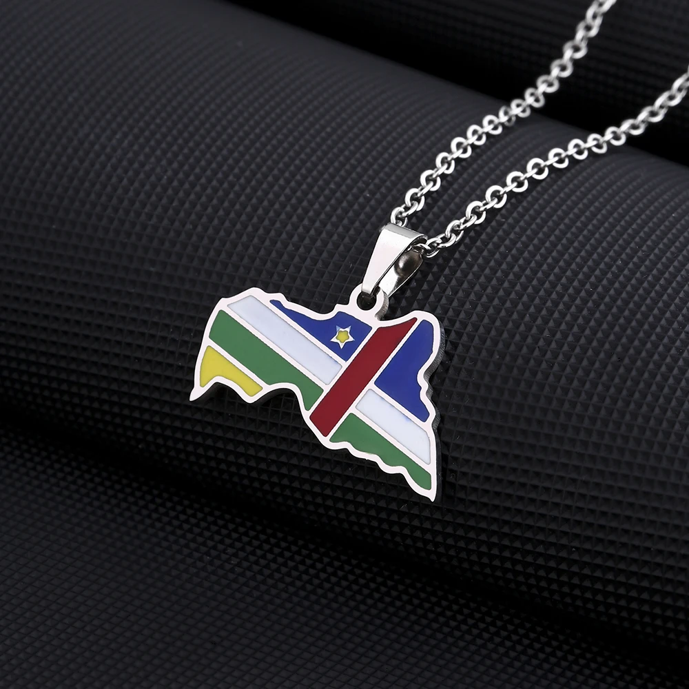 New Central African Republic Map Flag Pendant Necklace For Women Men Gold Silver Color Stainless Steel Centrafricaine Jewelry