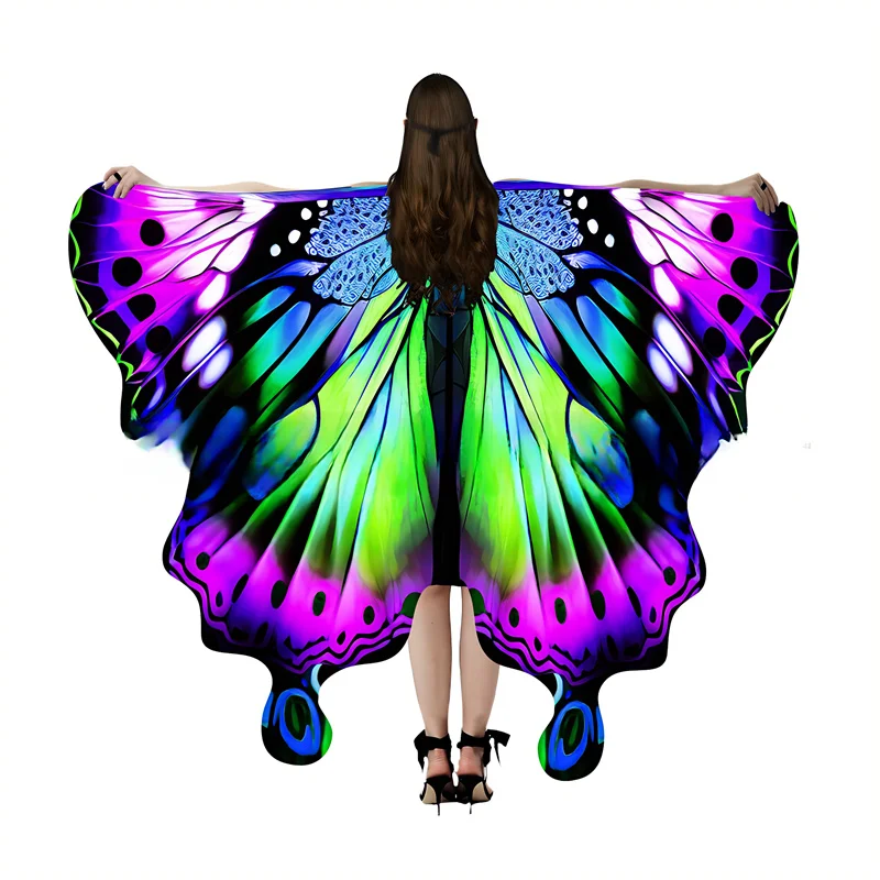 Butterfly Wings Shawl for Women Halloween Costume Accessory Fairy Ladies Cape Nymph Pixie Cloak Soft One Side Print New Arrival