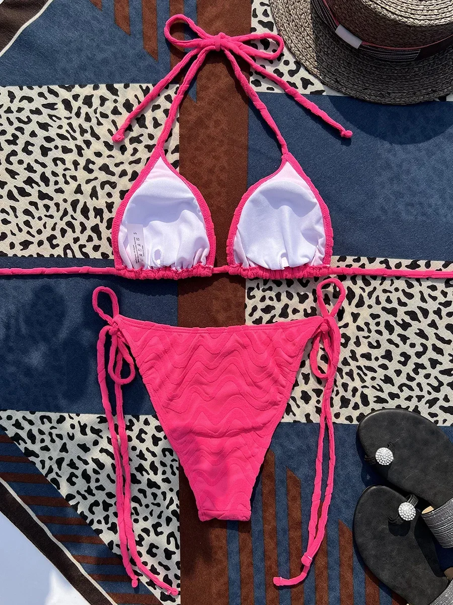 Seksowna fala pomarszczony Halter brazylijskie bikini damski strój kąpielowy damskie stroje kąpielowe dwuczęściowy zestaw bikini kąpiący strój kąpielowy Swim Lady