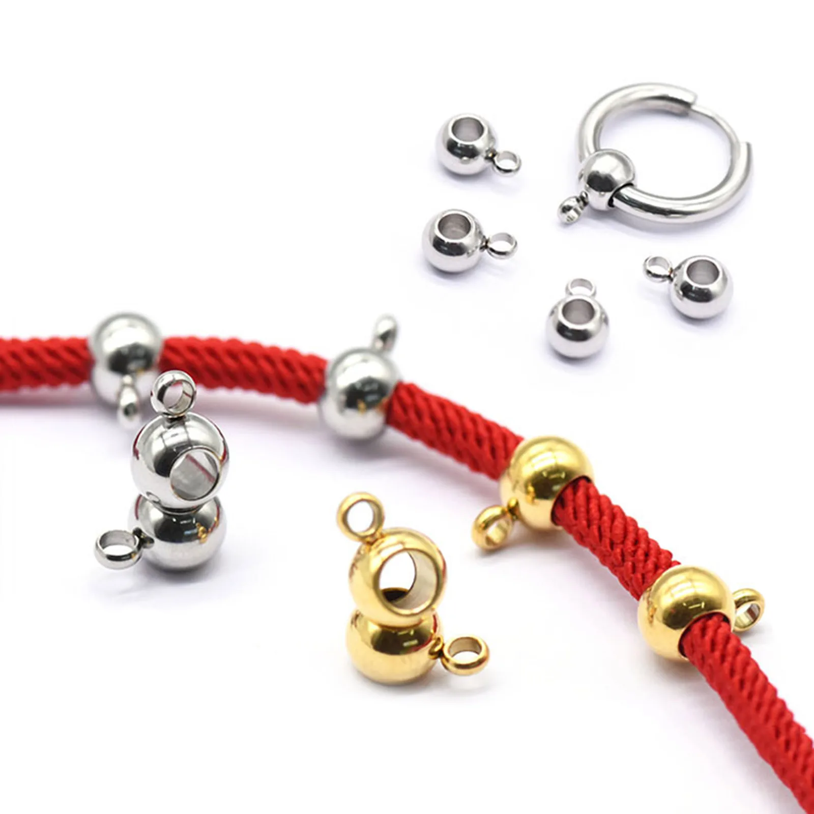 10PC/Lot 304 Stainless Steel Gold Color Connectors Bails Beads Fit Charm Bracelet Pendant For Jewelry Making Findings 5-8mm Dia.