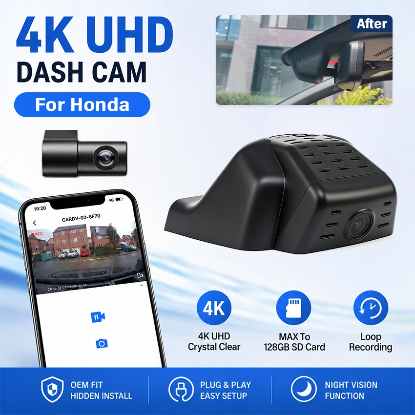 4K Hidden Dash Cam For Honda CR‑V CRV 2023 2024 2025 6th Gen Plug and Play Car DVR WiFi APP Control Night Vision