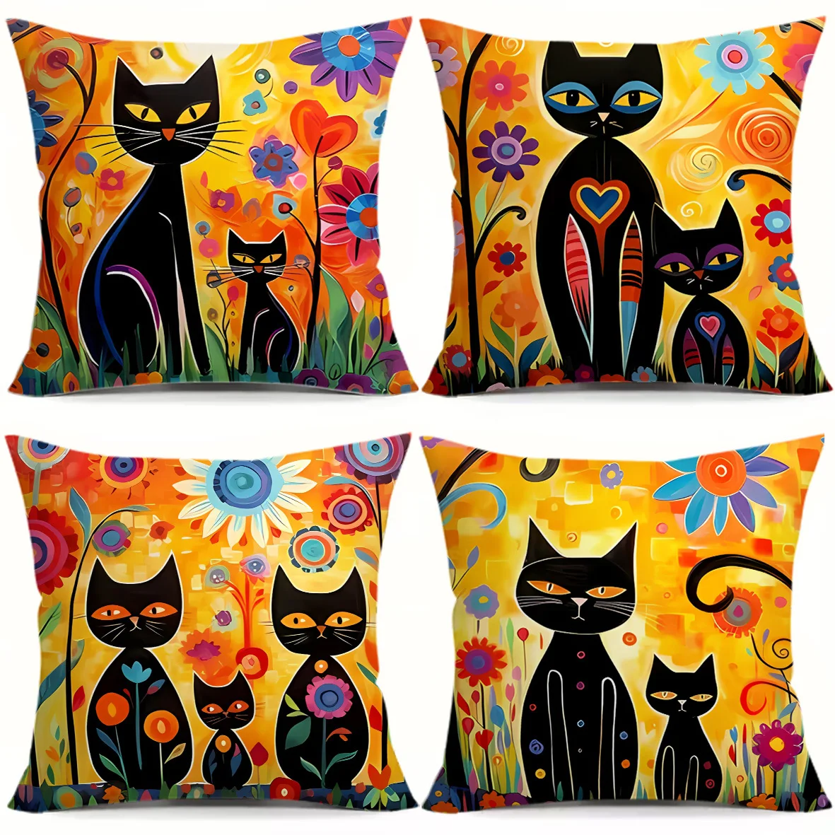 Black Cat Parent-Child Theme digital printing pillow cover Short plush Suitable living rooms bedrooms sofas throw cushion cover