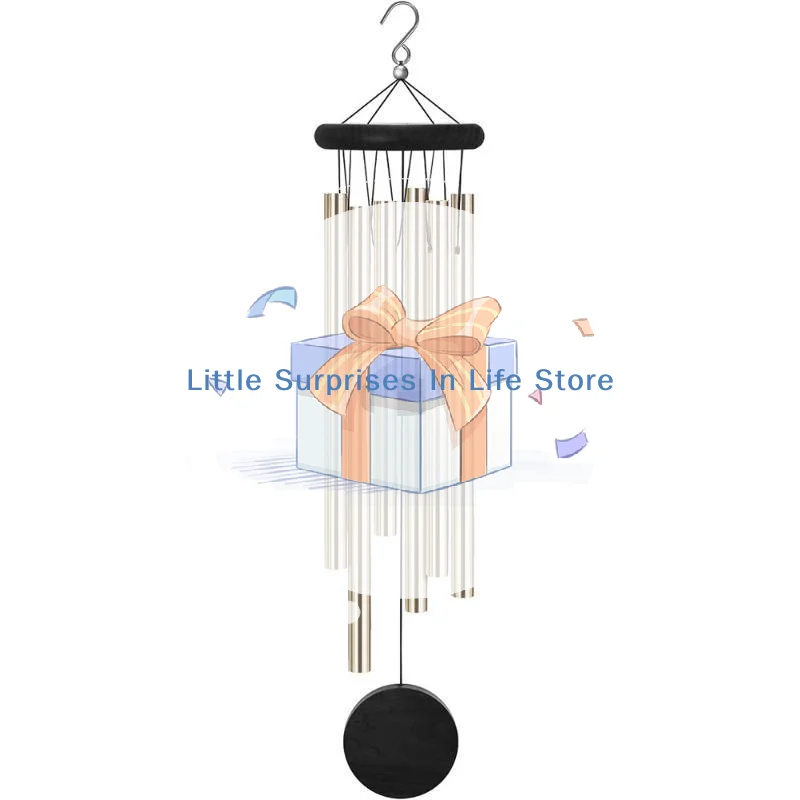 Wind Chime 1Pc Red Wood Construction 6 Durable Aluminum Tubes Octagonal Hang Tag for Balcony Lawn Decor