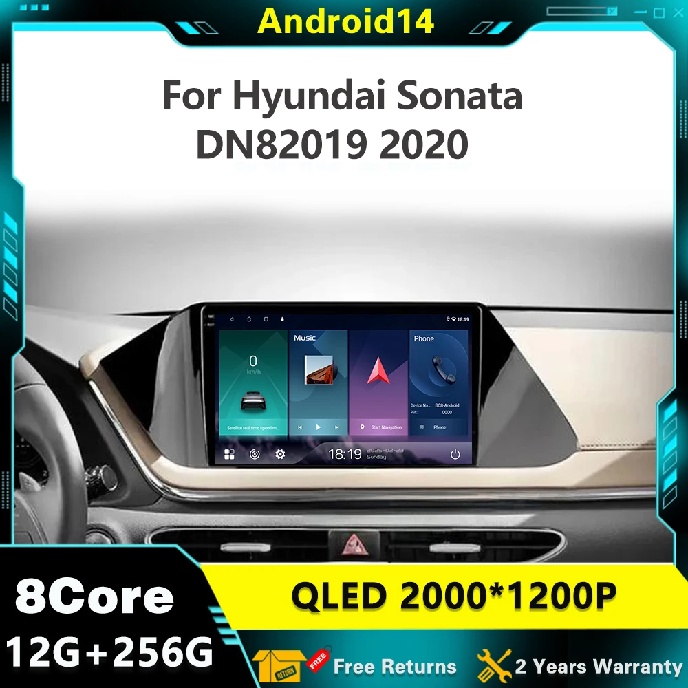 

For Hyundai Sonata DN8 2019 2020 Android 14 Car Radio Multimedia Player Stereo Navigation GPS 4G Built-in Carplay Auto WIFI QLED