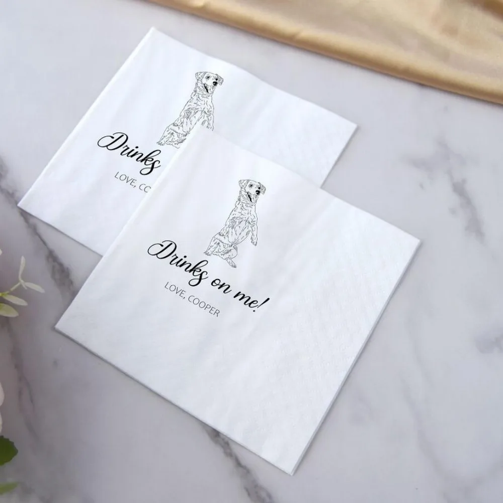 50 pcs Custom Illustrated Dog Wedding Napkins | Custom Pet Wedding Napkins | Custom Paper Napkins | Custom Engagement Napkins