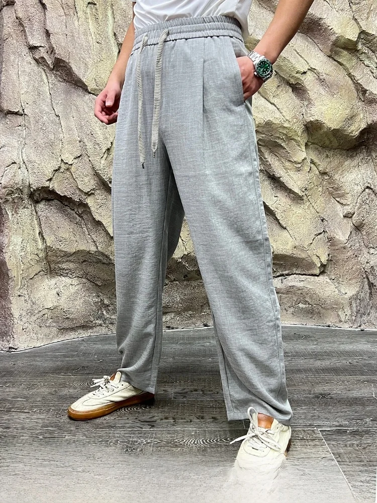  Linen Blend Casual Pants for Men Breathable Comfortable Spring Summer Lightweight Straight Leg Non-Stick Body
