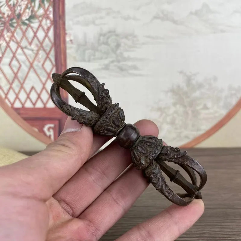 Vintage Bronze Vajra Pestle Tibetan Buddhism Dharma Tool Antique Metal Dorje Ritual Craft Desktop Meditation Decor Ornament