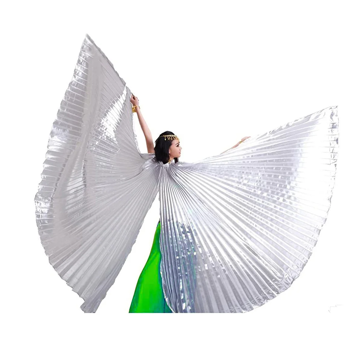 

1pc Belly Dance Wings Silver Adjustable Angel Wing Props 360° Extension Polyester Dance Costume Accessories For Women