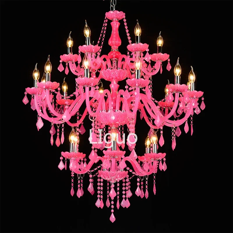 

Hot Selling Pink Crystal Chandelier Lustre Crystal Chandelier D950mm 6+12+6 Arms LED Optional Lustres De Cristal Chandelier