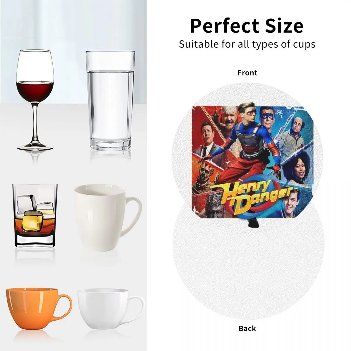 Henry Danger Good Vs. Evil Coasters Leather Placemats Waterproof Insulation Coffee Mats For Home Kitchen Dining Pads Set of 4