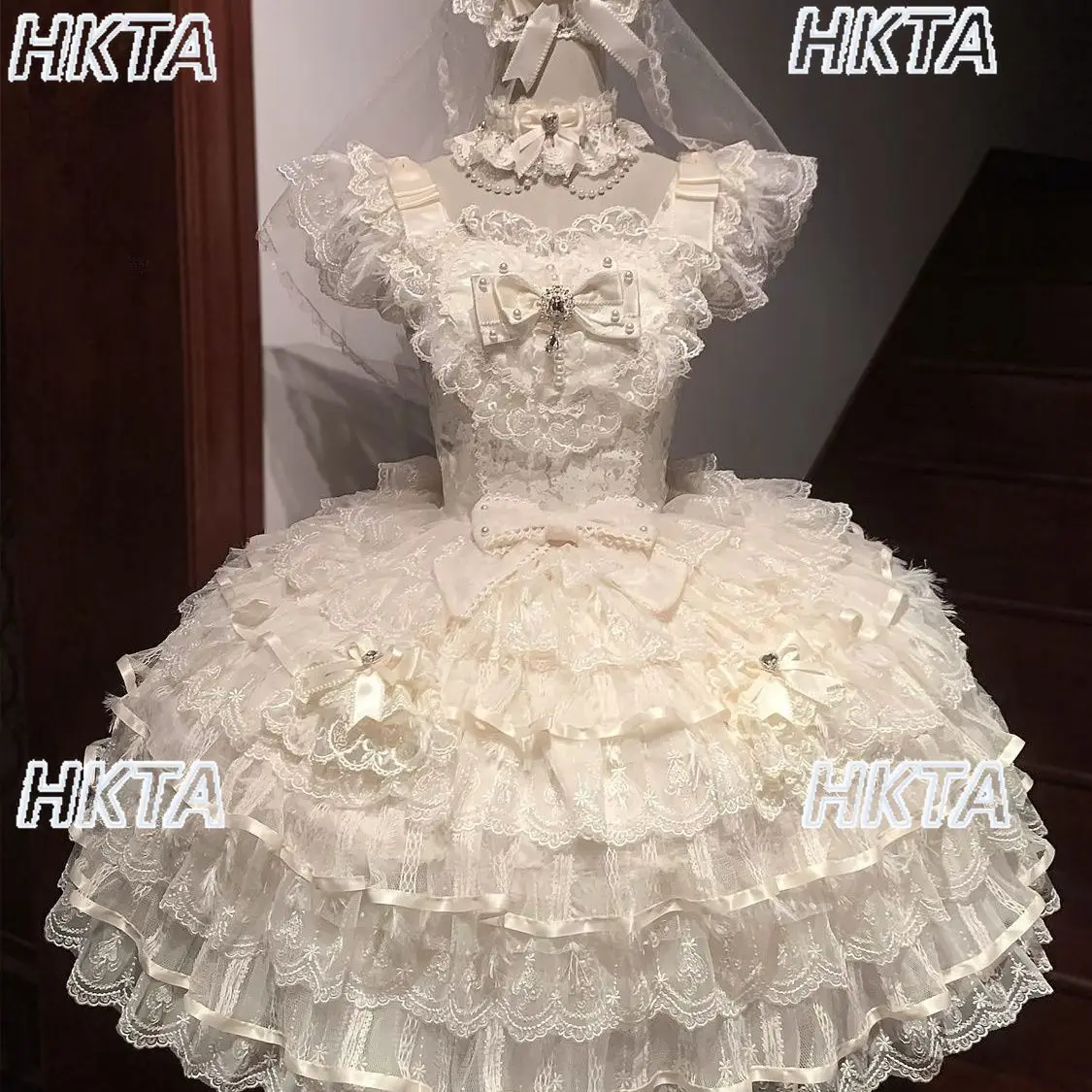 

Original Lolita Dress Sweet Wedding White Fairy Princess JSK Strap Dress Summer New Fashion High Waist Slim Fit Puff Dress Women