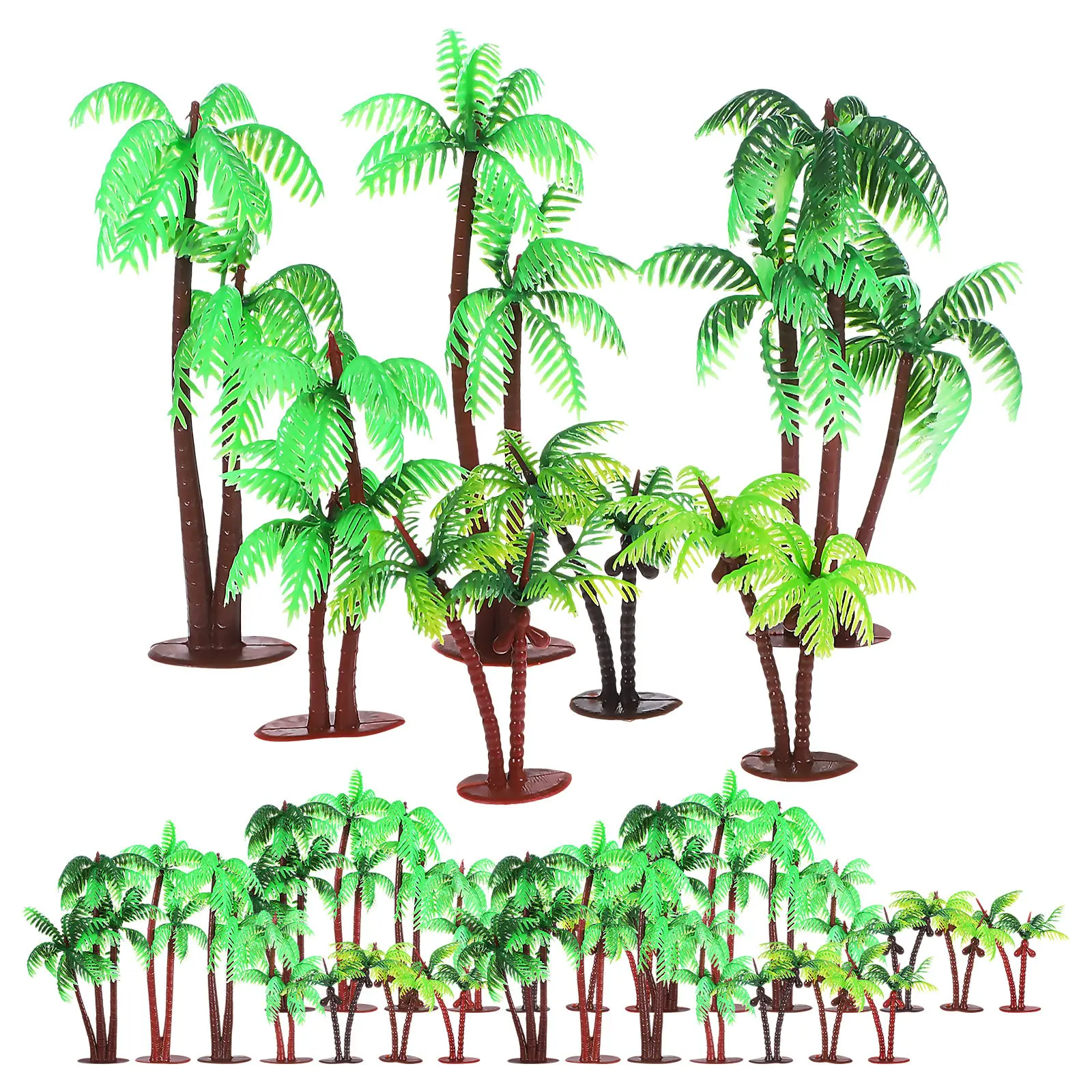 31Pcs Plastic Coconut Palm Trees Realistic Small Sizes Tropical Mini Trees for Train Railway Diorama Landscape Garden Decoration