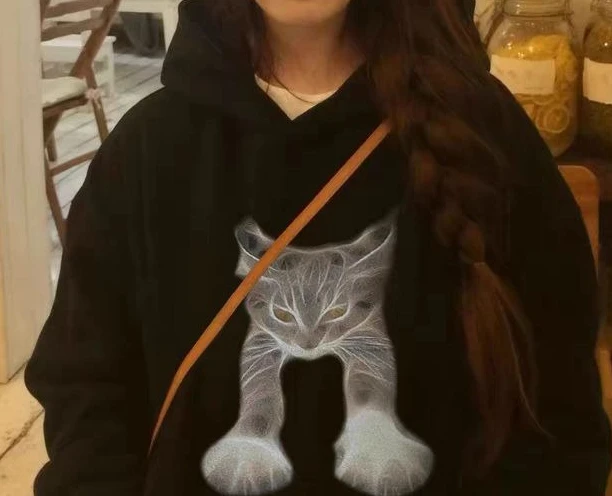 Retro Hooded New Hoodie for Women in Autumn and Winter  with Plush and Lazy Style  Thick Coat  Loose Top