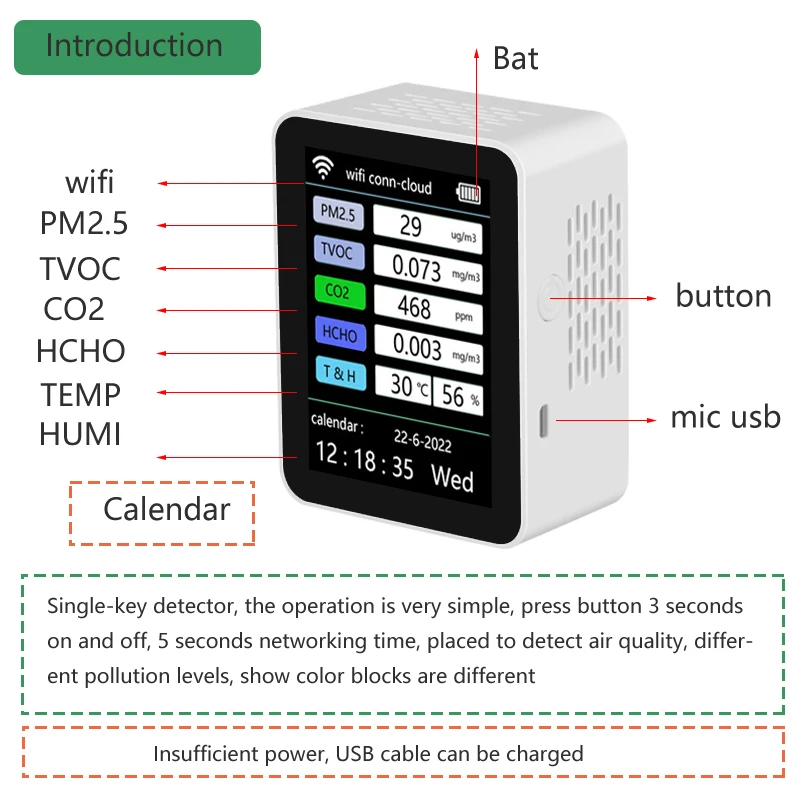 Air detector multifunctional air quality detector formaldehyde detector VOC detector multifunctional foreign trade AIR tools