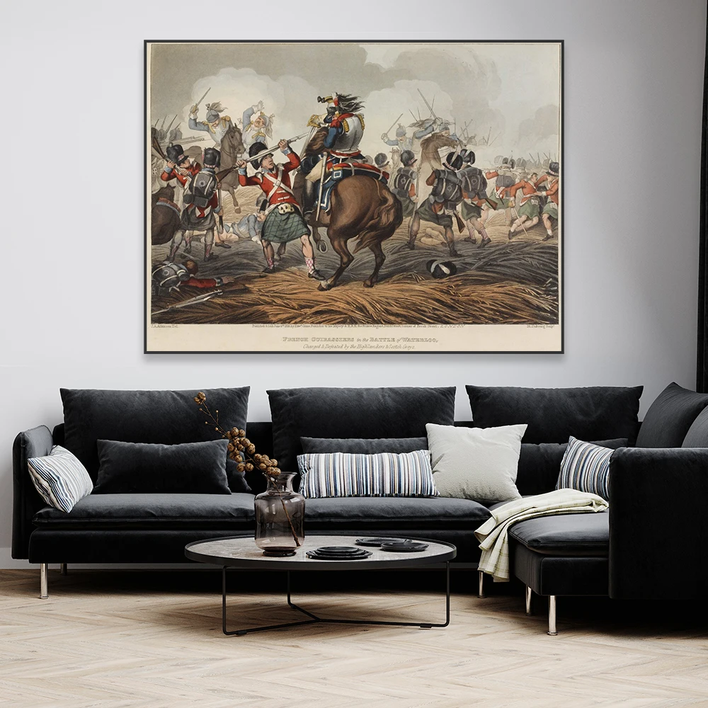 Classical Oil Painting Prints French Cuirassiers in the Battle of Waterloo Charged Poster Vintage Canvas Painting Gallery Decor