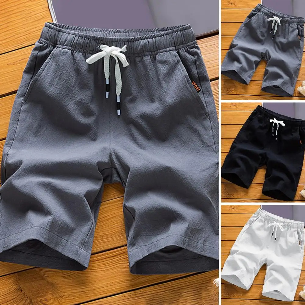 Trendy Men Shorts Summer Mid-Waist Thin Elastic Waist Knee Length Pants  Short Pants Ice Silk