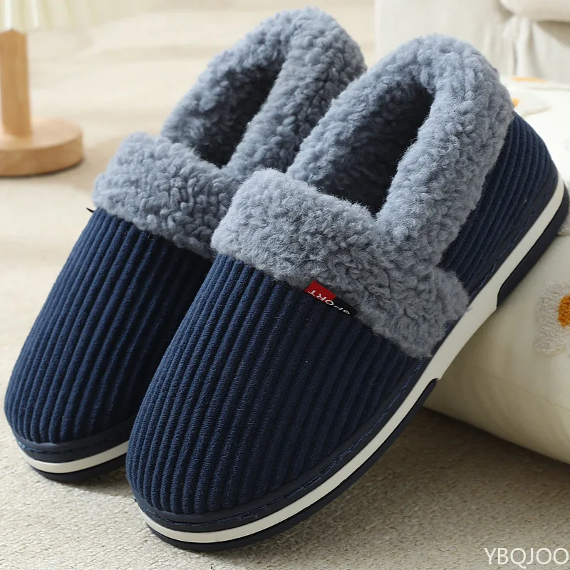 Winter Couple bag heel slippers Indoor Plush Cotton shoes Fluffy Fur non slip Slippers Men Casual Soft soled Shoes Zapatos Homme