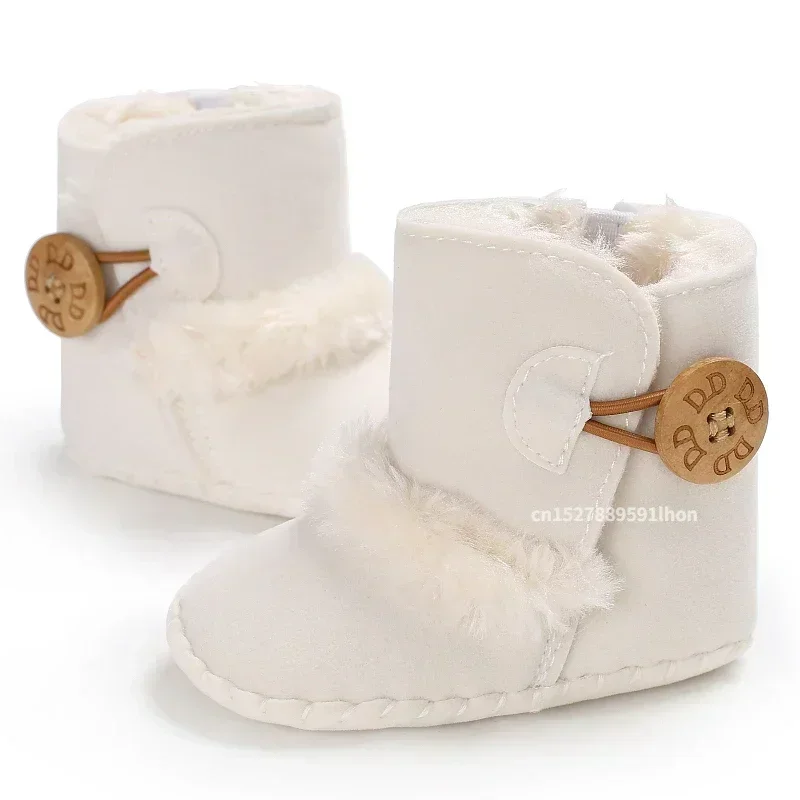 2024 Autumn Winter Baby Boots, Infant Girls Boys Warm Fashion Solid Shoes with Fuzzy Balls First Walkers Kid Shoes 0-18M