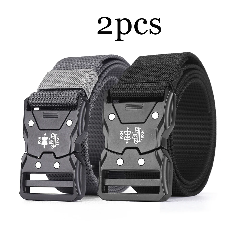 2pcs Men's Belt Outdoor Hunting Tactical Belt Multifunctional Buckle Nylon Belt High Quality Men's Canvas Belt Plastic Buckle