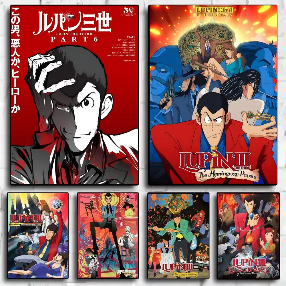 L-Lupin the Third Anime Poster Stickers Mural Painting Self-Adhesive Wall Decals for Bedroom Living Room Home HD Decor Gift