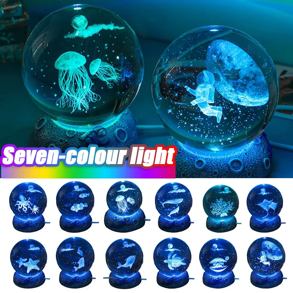 Crystal Ball Night Lights Glowing Sea Jellyfish Astronaut Table Lamp USB Atmosphere Lamp Table Decorations Kid Gifts Night Lamp