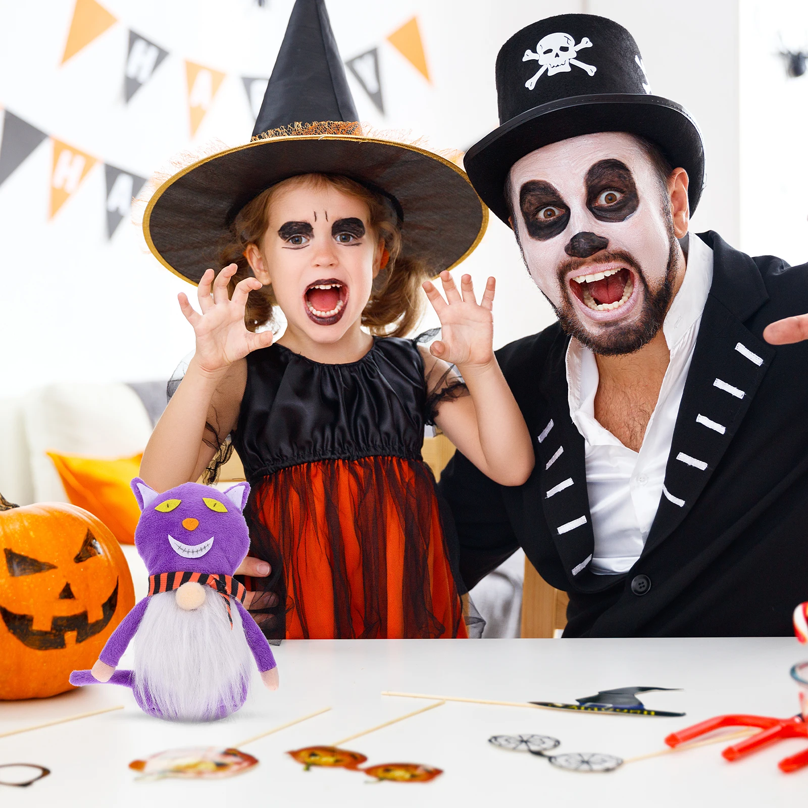 

3Pcs Halloween Gnome Set Premium Material Decorative Fabric Display Party Home Office Festive Window Decor Creative Layout